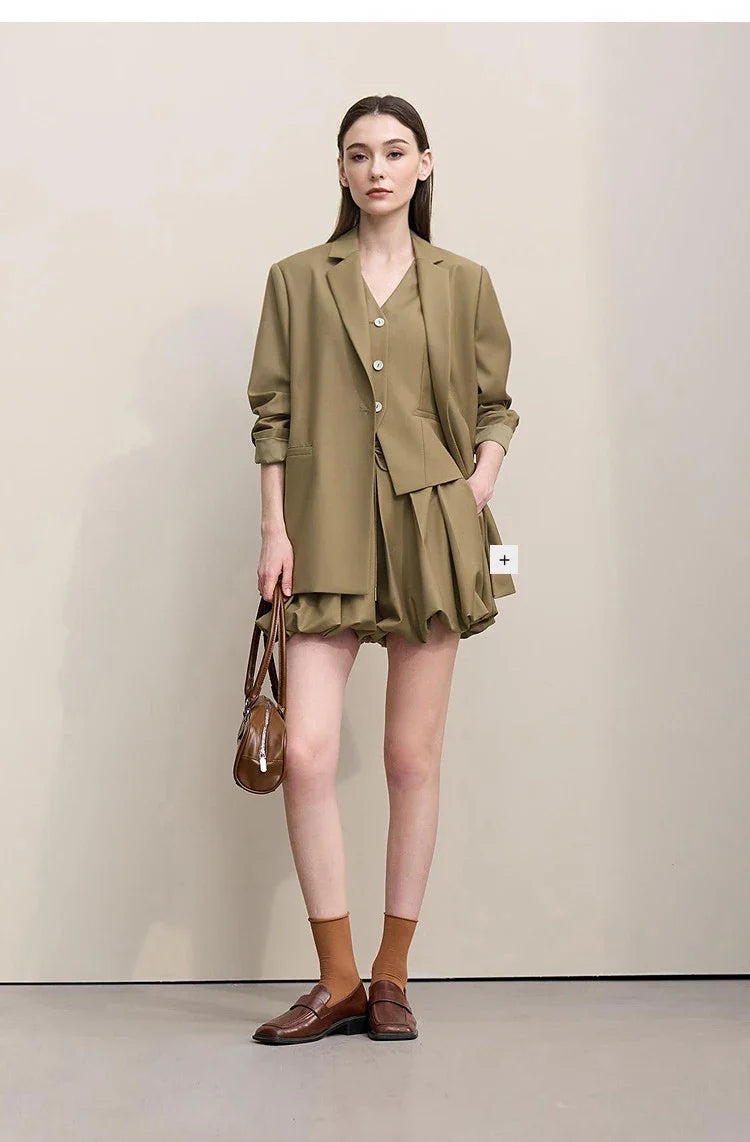 Blazer Women 2026 Autumn New Notched Lapel Padded Shoulder Blazer Embroidery Loose Mid-Length Casual Jacket Women 12641056