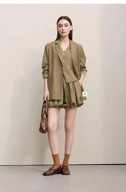 Blazer Women 2026 Autumn New Notched Lapel Padded Shoulder Blazer Embroidery Loose Mid-Length Casual Jacket Women 12641056