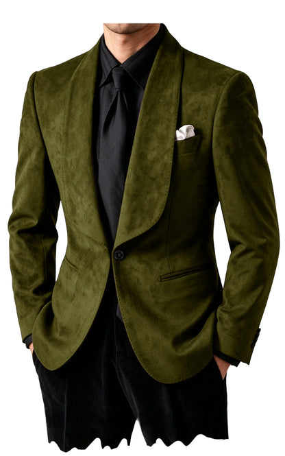 Men Suede Shawl Lapel Tuxedo Blazer Slim Fit One Button Formal Suit Jacket For Wedding Party Dinner Occasions