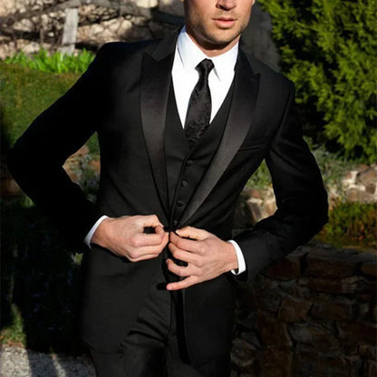Royal Blue/Burgundy Man Suits Classic Black Lapel Wedding Suits 3 Pieces (Jacket+Pants+Vest)