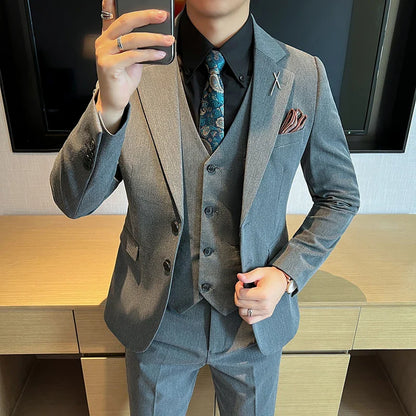 2026 High Quality (Suit + Vest + Trousers) Stylish and Handsome Casual Wedding Suit Business Suit Three-Piece Genuine