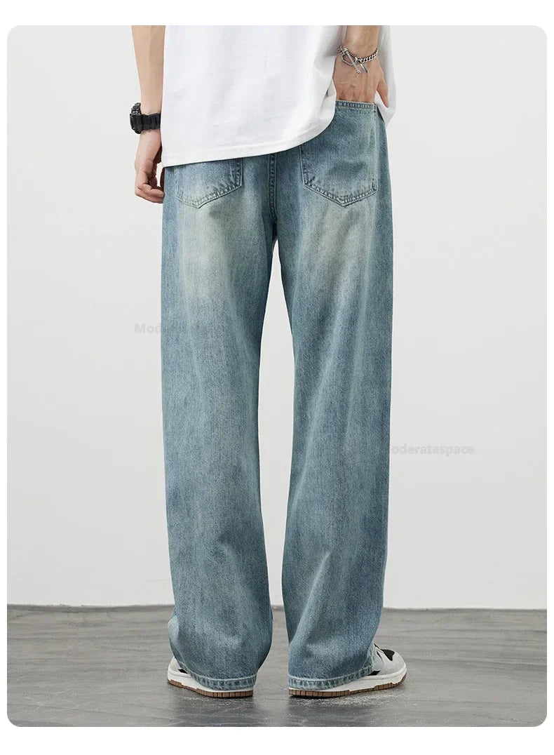 Korea Baggy Jeans Men's Vintage Straight Ripped Y2k Pants Fashion Frayed High Street Distressed Denim Trousers Male Clothes