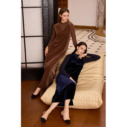 AP Women 2026 Autumn and Winter Modal Mesh Shirt and V Neck Velvet Maxi Dress High Quality