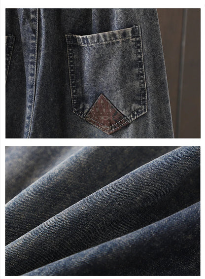 Retro Ethnic Sle Embroidered  Plum Blossom Jeans Women Loose Patchwork Print Nine Points Harlan Pants Spring Sle
