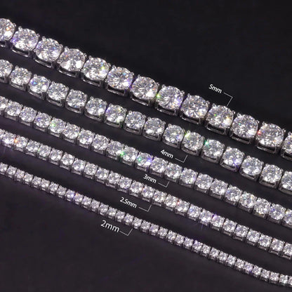 2mm 2.5mm 3mm 4mm 5mm Moissanite Tennis Bracelet for Women Men 100% S925 Sterling Silver Hidden Spring Lock Bracelet Plated 18K