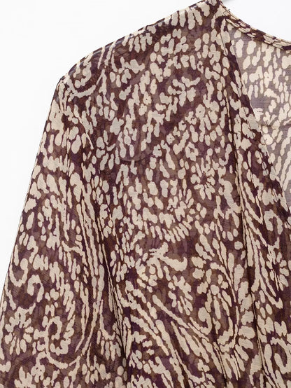Ele Layered Decorative Print Midi Dr Spring New Arrival Women's Faion JNLEAOG Long Sve V-Ne High Waist Skirt