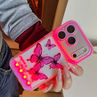 5 Color Change Luminous Call Light Up Flash Romantic Purple Butterfly Phone Cover Case for iPhone 17 16 15 14 13 Pro Max Plus