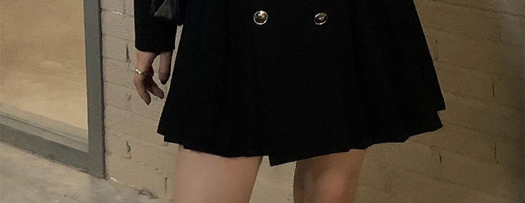 Sweet Style Suit Dress Korean Drama Main Character Waist Cinched Beautiful  Skirt College Style High Waist Double Breaste...