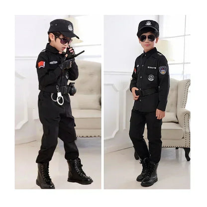 Nieuwe Cosplay Kids Politie Kostuums Kids Kerstfeest Carnaval Uniform Politie Halloween Jongens Leger Politie Kleding Cadeau Set