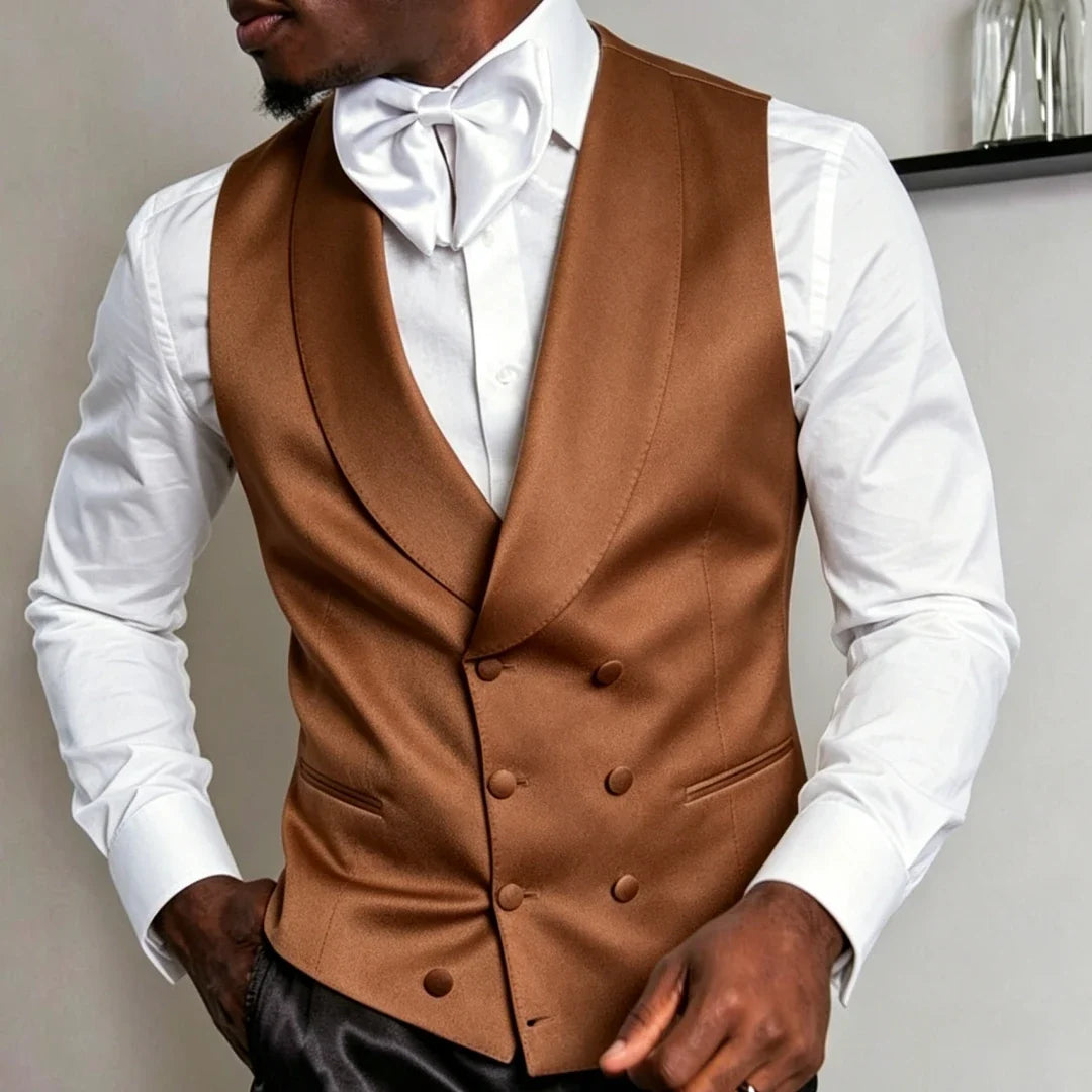 Men Vest White Double Breasted Solid With Lapel Waistcoat For Wedding Banquet Business Work Office Casual Daily Men Suit Vest