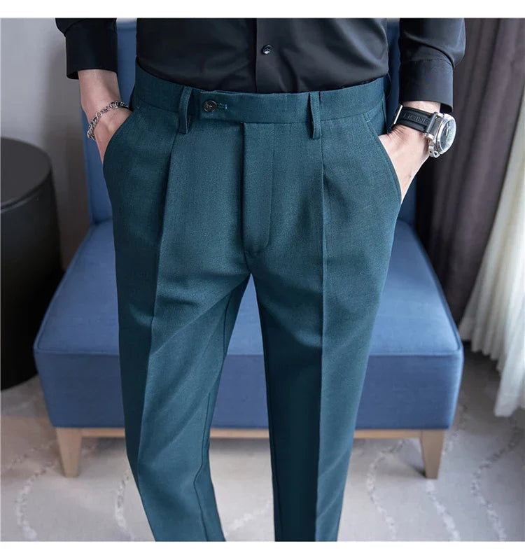 High Quality Men Solid Color Business Office Social Trousers New Formal Wear Wedding Slim Fit Casual Fashion Suits Pant 38-29