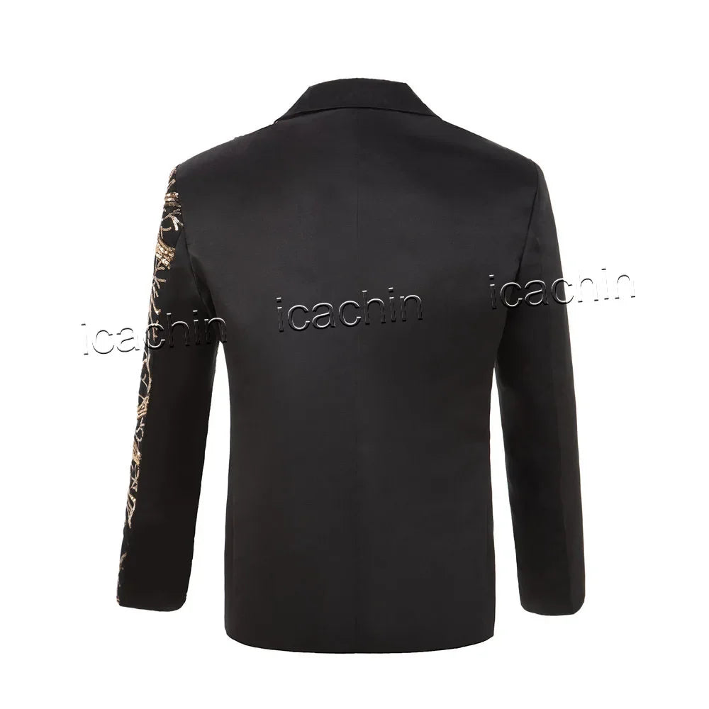 Men Sequin Jacket Glitter Tuxedo Paillette Champagne Sequined Blazer Black and Gold Jacket Performer Outfit Stage Jacket