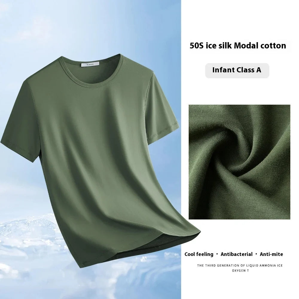 47% Cotton 47% Modal 6% Spandex T Shirt Men Short Sleeved Summer Round Neck Undershirt Plus Size Men's Solid Color Tops Tees