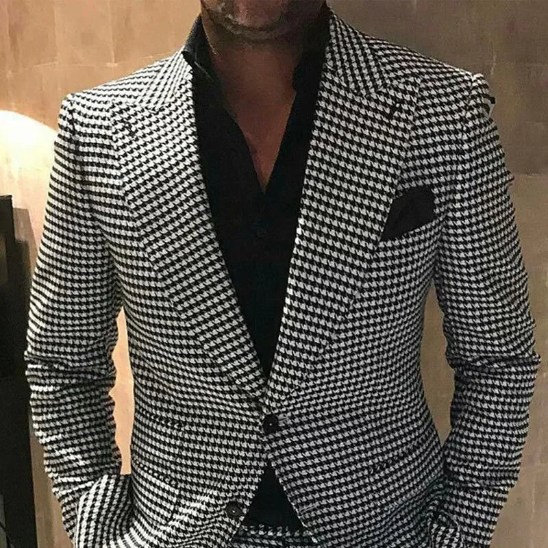 Plaid Men Suits For Wedding 2 Pieces Houndstooth Checkered Groom Tuxedos Male Fashion Clothes Costume Homme Jacket With Pants