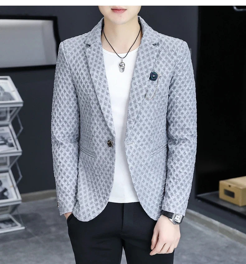 2024 Autumn New Fashion Handsome Men Business Leisure Banquet Shopping Slim-fit Korean Suit  Costume Croisé Homme  Blazer