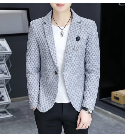 2024 Autumn New Fashion Handsome Men Business Leisure Banquet Shopping Slim-fit Korean Suit  Costume Croisé Homme  Blazer