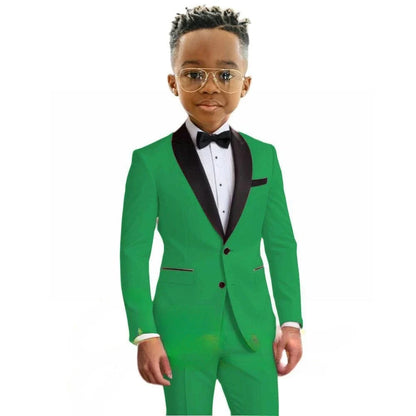 Hot Sale Boy's Solid Suit Set 2 Pieces Jacket Pants Formal Shawl Lapel Kids Tuxedo For Birthday Party School Performance Wear