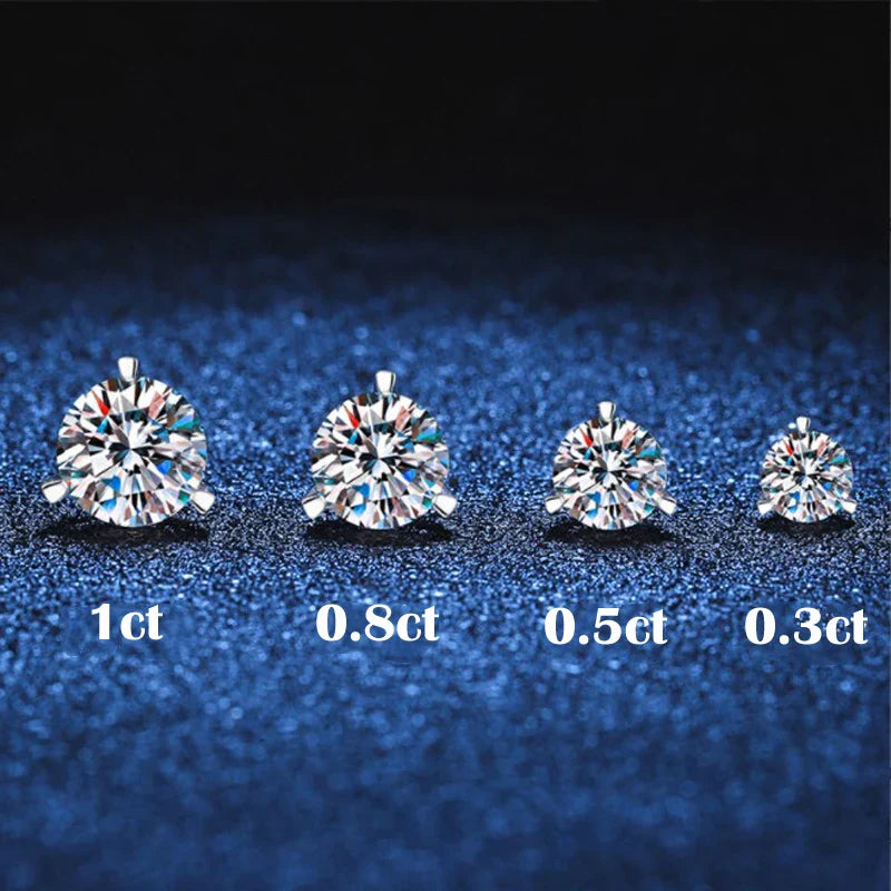 925 Sterling Silver 3 Prong Moissanite Stud Earrings 1ct D VVS1 Diamond with GRA for Women Wedding Party Fine Jewelry Gift