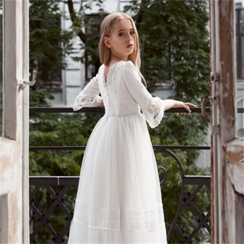First Communion Dresses Lace High-waisted Flower Girl Bridesmaid Princess Dress Wedding Party Dream Kids Gift
