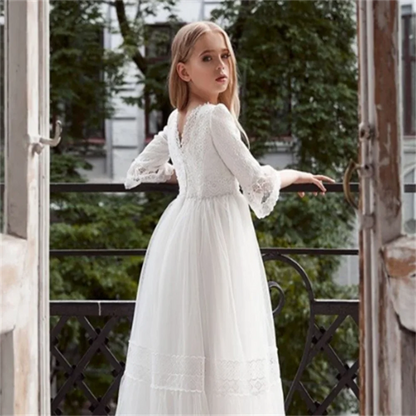 First Communion Dresses Lace High-waisted Flower Girl Bridesmaid Princess Dress Wedding Party Dream Kids Gift