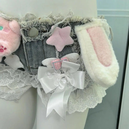 Niche Designer Handmade Cute Sexy Lace Hot Girl Sling Stitching Low Waist Super Short Shorts