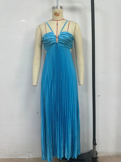 2025 New Women's Fashionable and Elegant Summer Camisole Beach Vacation Long Dress Elegant Backless Pleated Long Dress