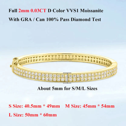 Real GRA Certified D Color 2mm 0.03CT Full Moissanite Bracelet Bangle for Women Party S925 Silver All Diamond Bracelets