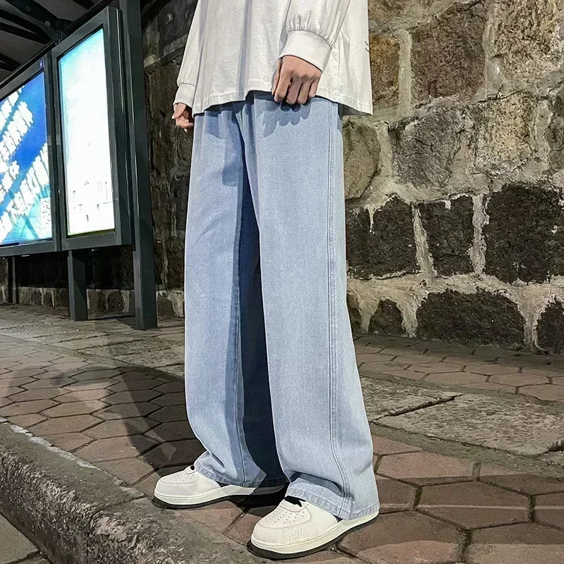 Spring and Autumn New American Drawstring Jeans for Men, Loose and Versatile Casual Pants, Trendy Washed Men's Pants