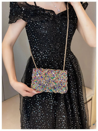 Rhinestone Evening Clutch Bag 2025 Diamond Women Banquet Party Wedding Fashion Messenger Purse Chain Small Shoulder Bag
