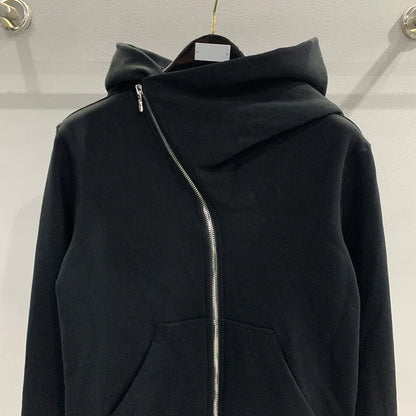 Autumn Zipper Design Black Hoodies Men's Women's Sportswear Jacket American Rock Hip Hop Street Wear Elastic Knitted Coats