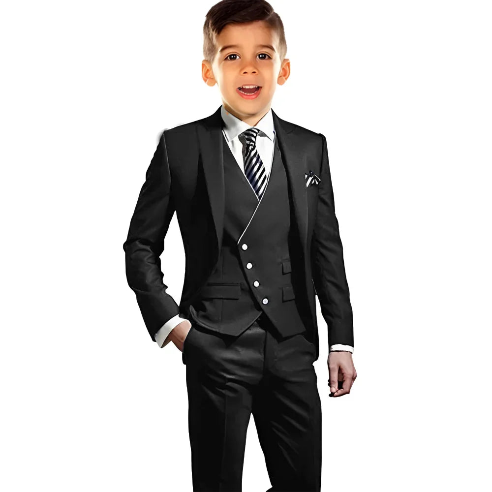 Boys Elegant Peak Lapel Suit Set 3 Pieces Birthday Party Outfit,Autumn Long Sleeve Tuxedo Wedding Guest Clothes,Plus Size Suits