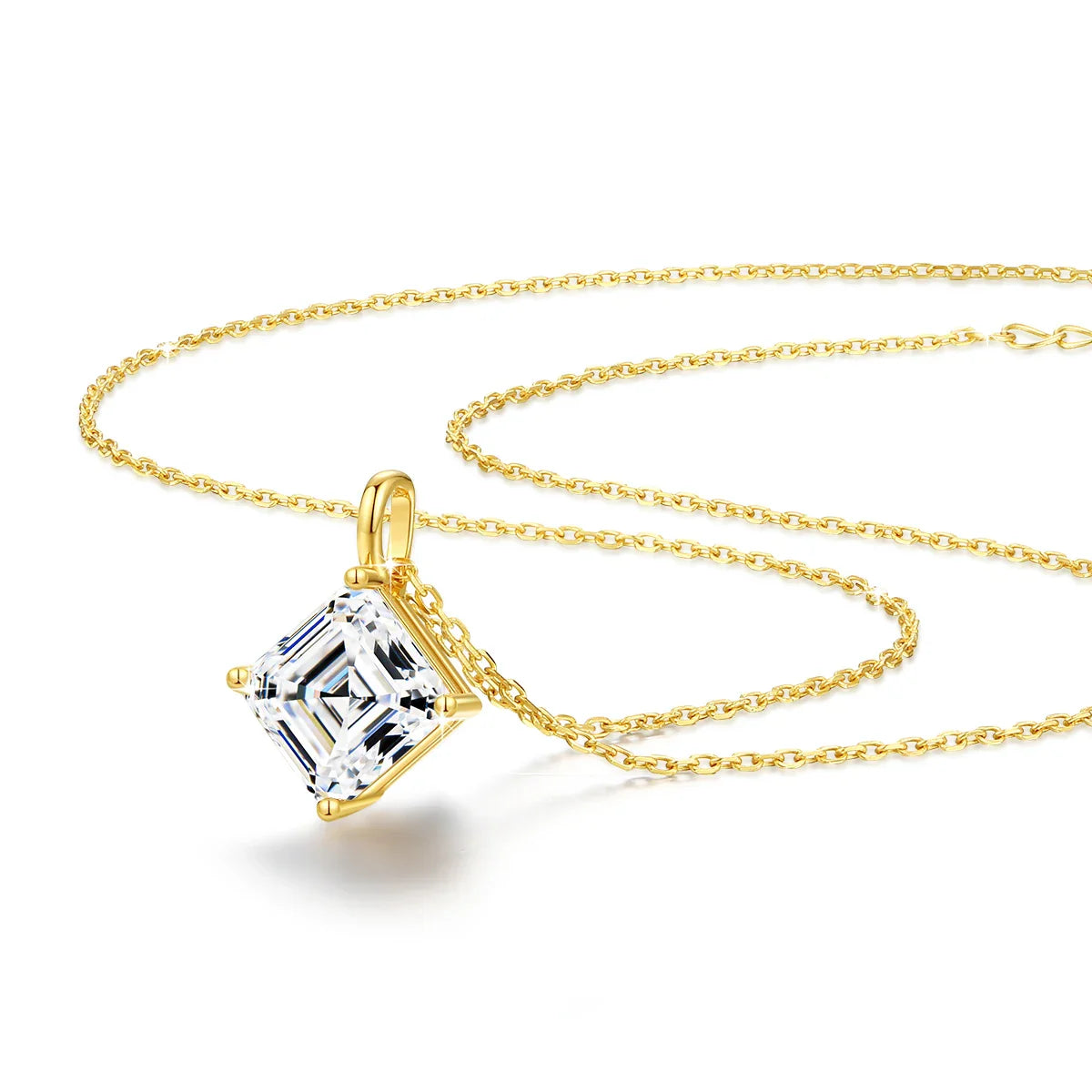 Certified 14K Gold Princess Cut Moissanite Pendant Necklace D Color VVS Square Lab Diamond Solitaire Choker Collarbone Chain