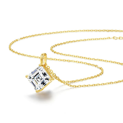 Certified 14K Gold Princess Cut Moissanite Pendant Necklace D Color VVS Square Lab Diamond Solitaire Choker Collarbone Chain