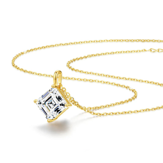 Certified 14K Gold Princess Cut Moissanite Pendant Necklace D Color VVS Square Lab Diamond Solitaire Choker Collarbone Chain