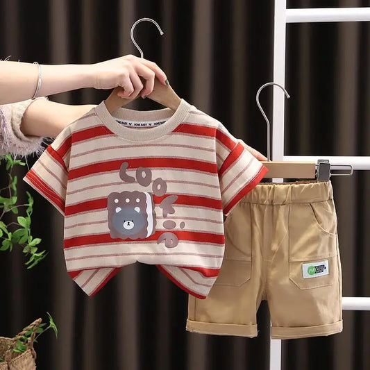 New Summer Baby Clothes Suit Children Boys Striped Beart T Shirt Shorts 2Pcs/Sets Toddler Casual Sports Costume Kids Tracksuits