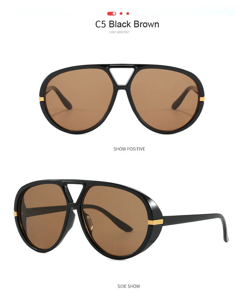 Cycling Trendy Women Square Twin Bridge Pilot Sunglasses New Luxury Designer Shades Outdoor Driving Travel Female Sun Glasses