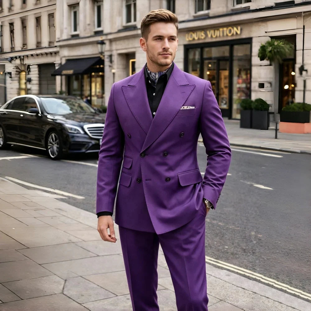 Double Breasted Wedding Tuxedo For Guest Slim Fit Men Suits 2 Pieces Formal Blazer Pants Set For Prom Party Banquet Ceremony