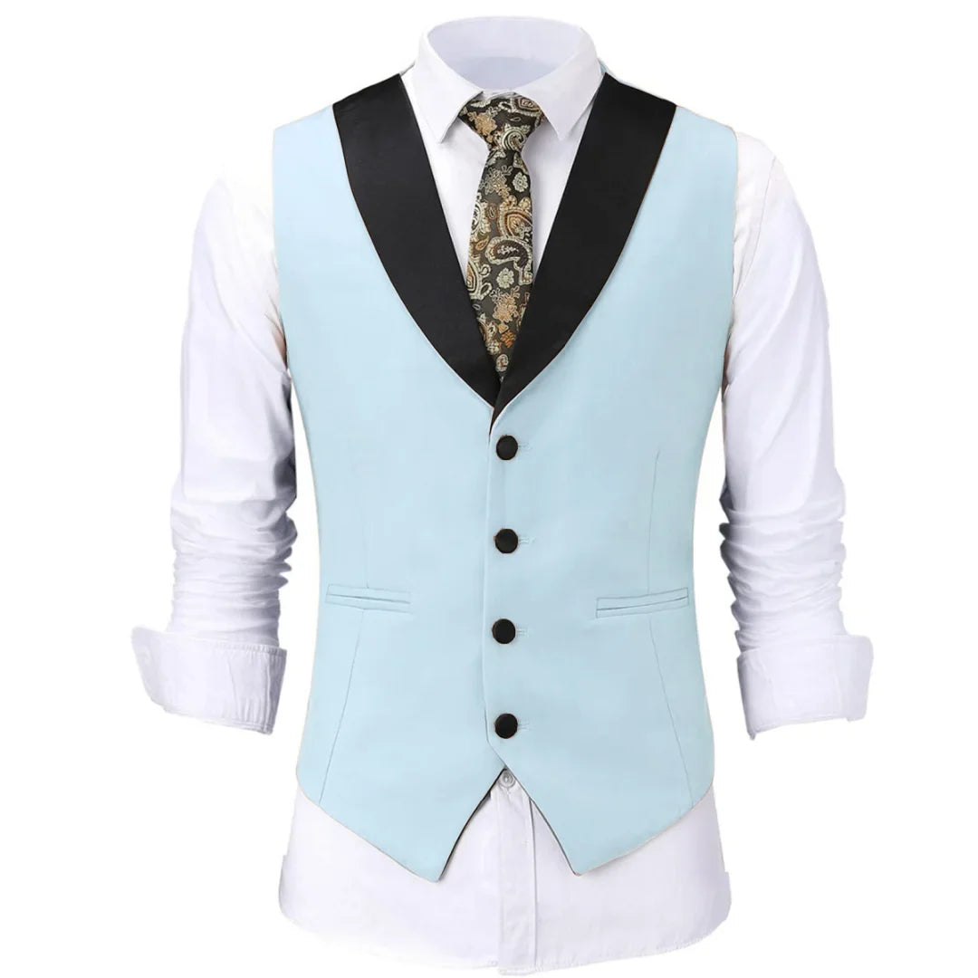 Men Vest White Single Button With Black Lapel Waistcoat For Wedding Birthday Banquet Party Business Work Daily Men Suit Vest