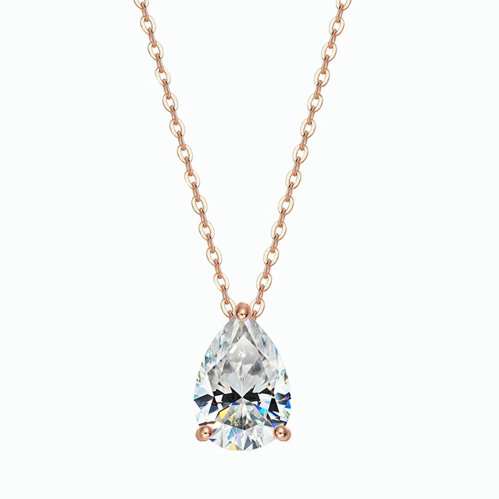 1-4CT Water Drop Moissanite Pendant Necklace Women 925 Sterling Silver Round/Sharp Claw Lab Diamond Pendant Neck Chain