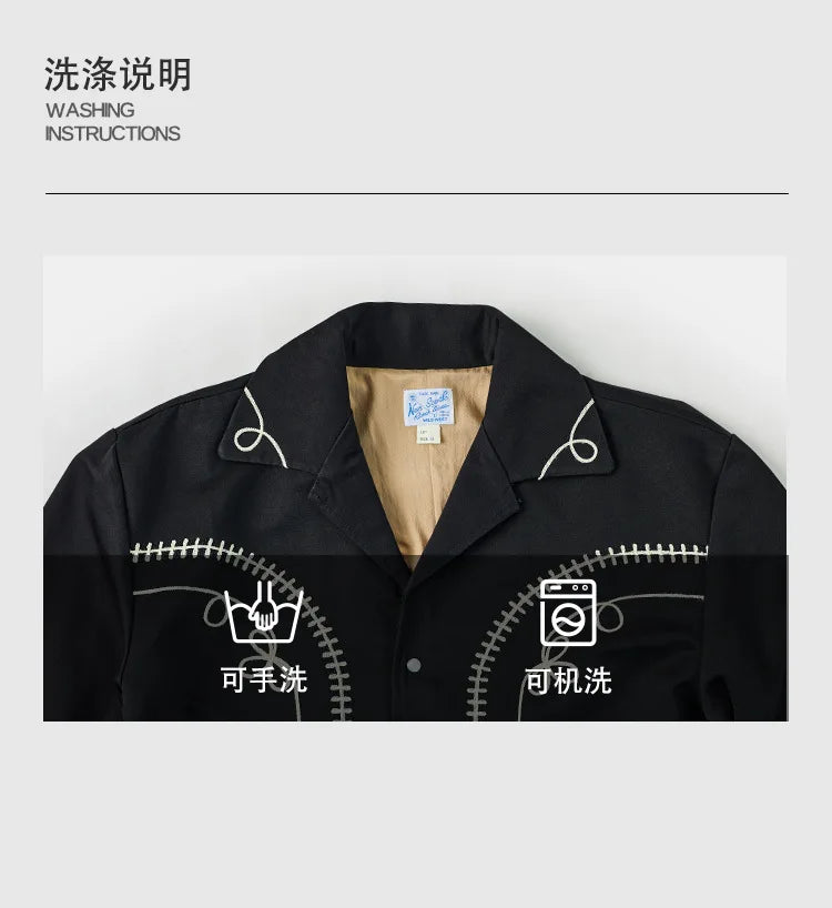 Non Stock Bolero Men's Rockabilly Jacket in Black Vintage-Inspired Western Embroidery Outerwear
