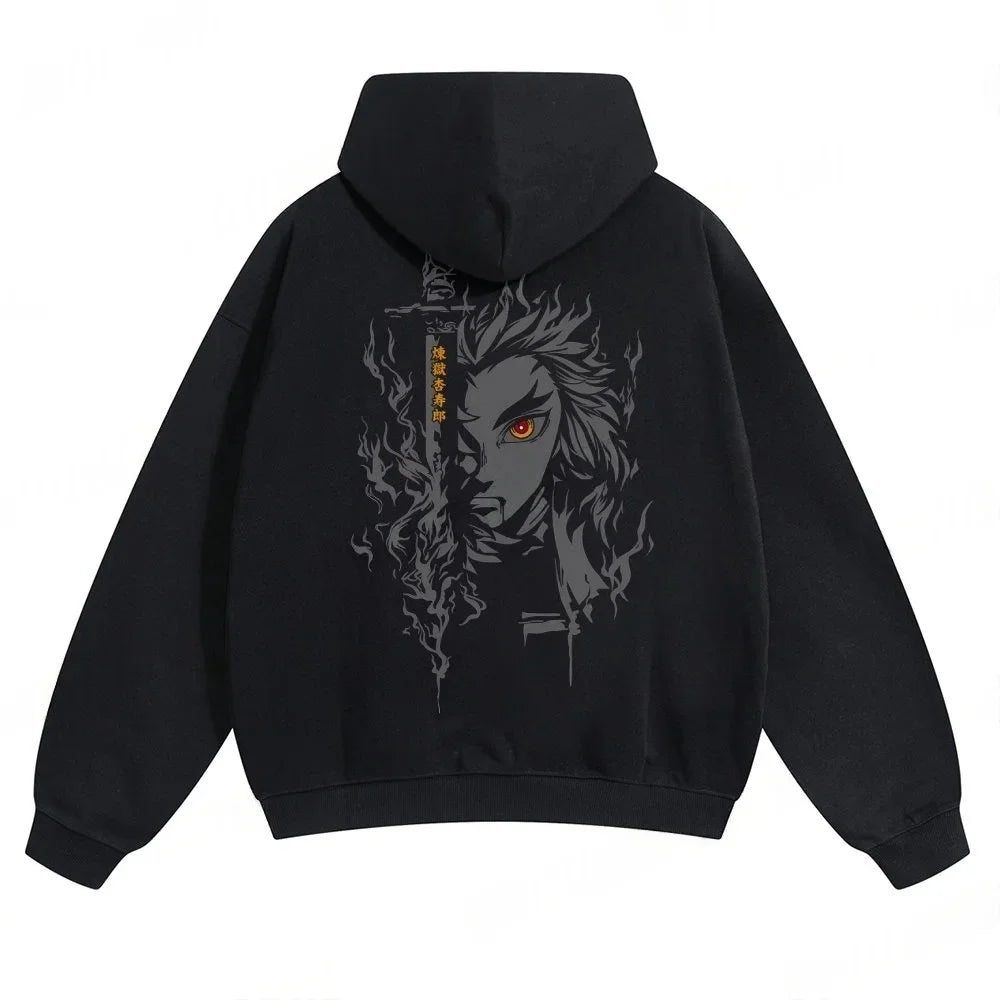 Demon Slayer: Kimetsu no Yaiba Men Hoodie Sweatshirt Rengoku Kyojuro Anime Spring Autumn Boy Long-sleeved Parent-child Outfit