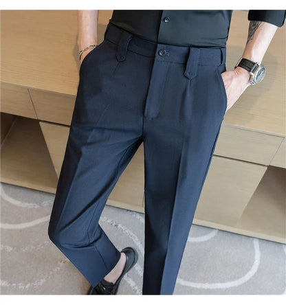 Elastic Waist Solid Color Suit Pants Men Formal Slim Fit Business Casual Trouser High Quality Social Wedding Fashion Dress Pant