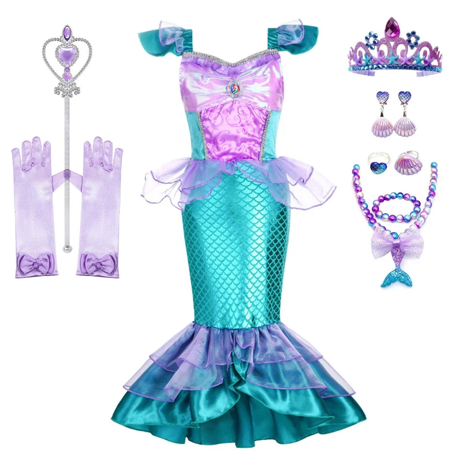 Mermaid Dress for Girl Charm Princess Cosplay Sequin Bling Costume for Kids Girl Fish Beauty Birthday Party Halloween Clothing