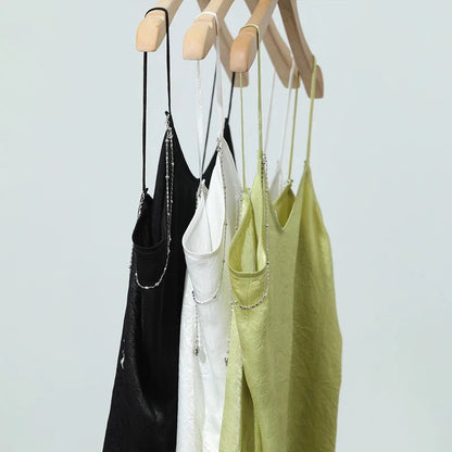 Casual Cami For Women 2026 Summer New Chain Sleeveless Top Basic Straight Women's Acetate Spaghetti Strap Tank 12641045