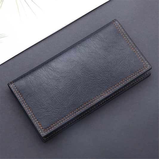 Nouveau Portefeuille Long Fin et Mince en Cuir PU Vintage pour Homme, Porte-Cartes de Crédit Marron, Porte-Monnaie Simple et Solide pour Homme