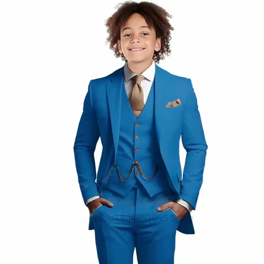 Khaki Boys Suit 3 Piece Groom Tuxedo Notch Lapel Jacket Pants Vest Wedding Party Birthday Gift Kids Slim Fit Blazer Child Suits