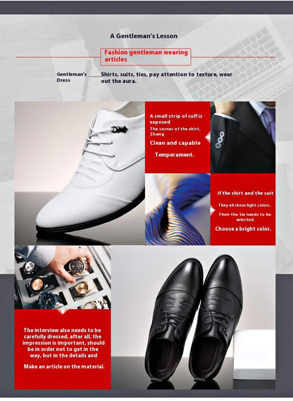 Business Men Oxford Leather Shoes Elevator Man Height Increase Insole 6CM White Black Thick Soled Formal Casual Shoes