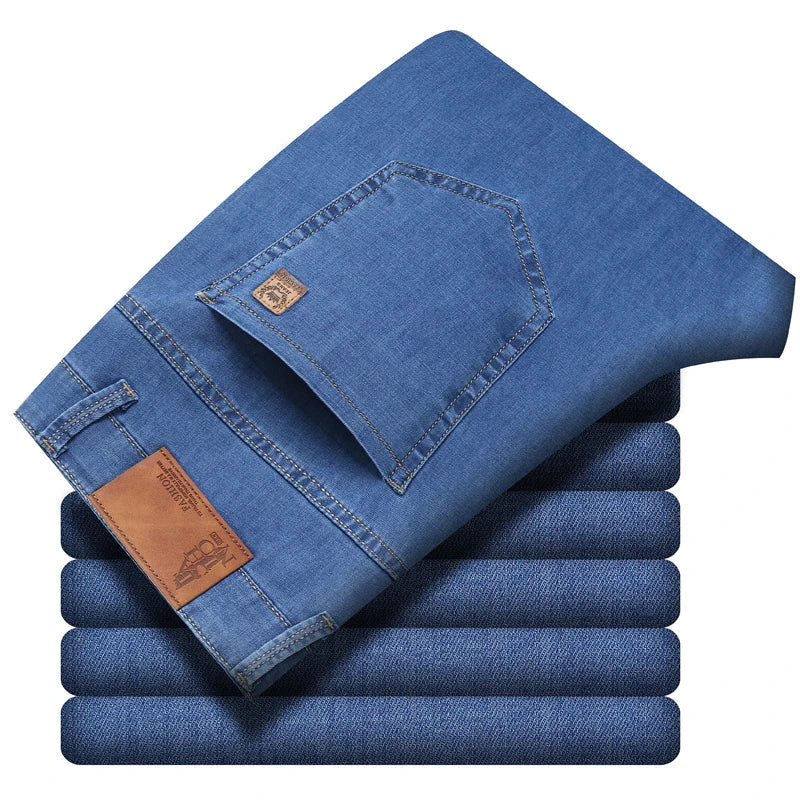 Summer Lyocell Men's Jeans Breathable Thin Casual Straight Stretch Business Work Denim Trousers Classic Fashion Brand Clothing