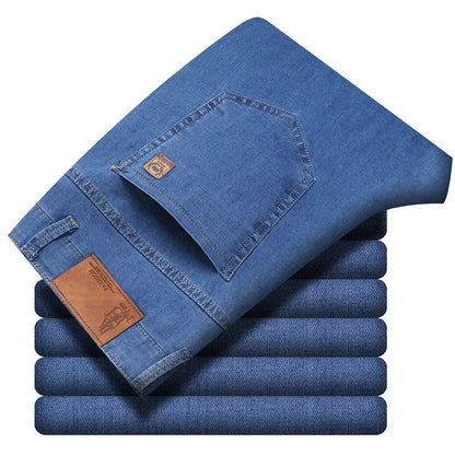 Summer Lyocell Men's Jeans Breathable Thin Casual Straight Stretch Business Work Denim Trousers Classic Fashion Brand Clothing