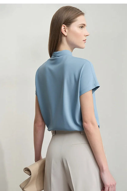 Minimalism 2026 Summer Women's T-shirt Classic Style Casual V-neck Short Sleeve Solid Stretch Female Tops & Tees 12612011
